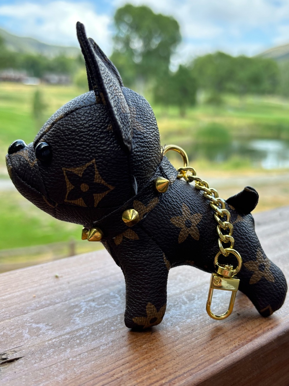 Designer-Style brown & Gold Dog Keychain Charm